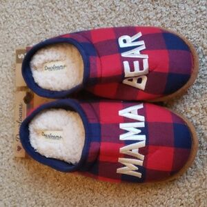 Dearfoams mama bear 5 6 S slippers navy red plaid memory foam